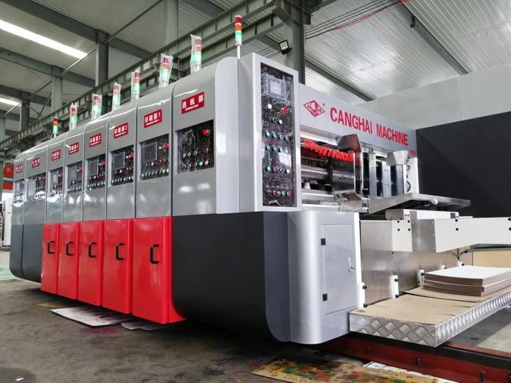  Small size cardboard making pizza box /automatic 5 color printer slotter die cutter machine